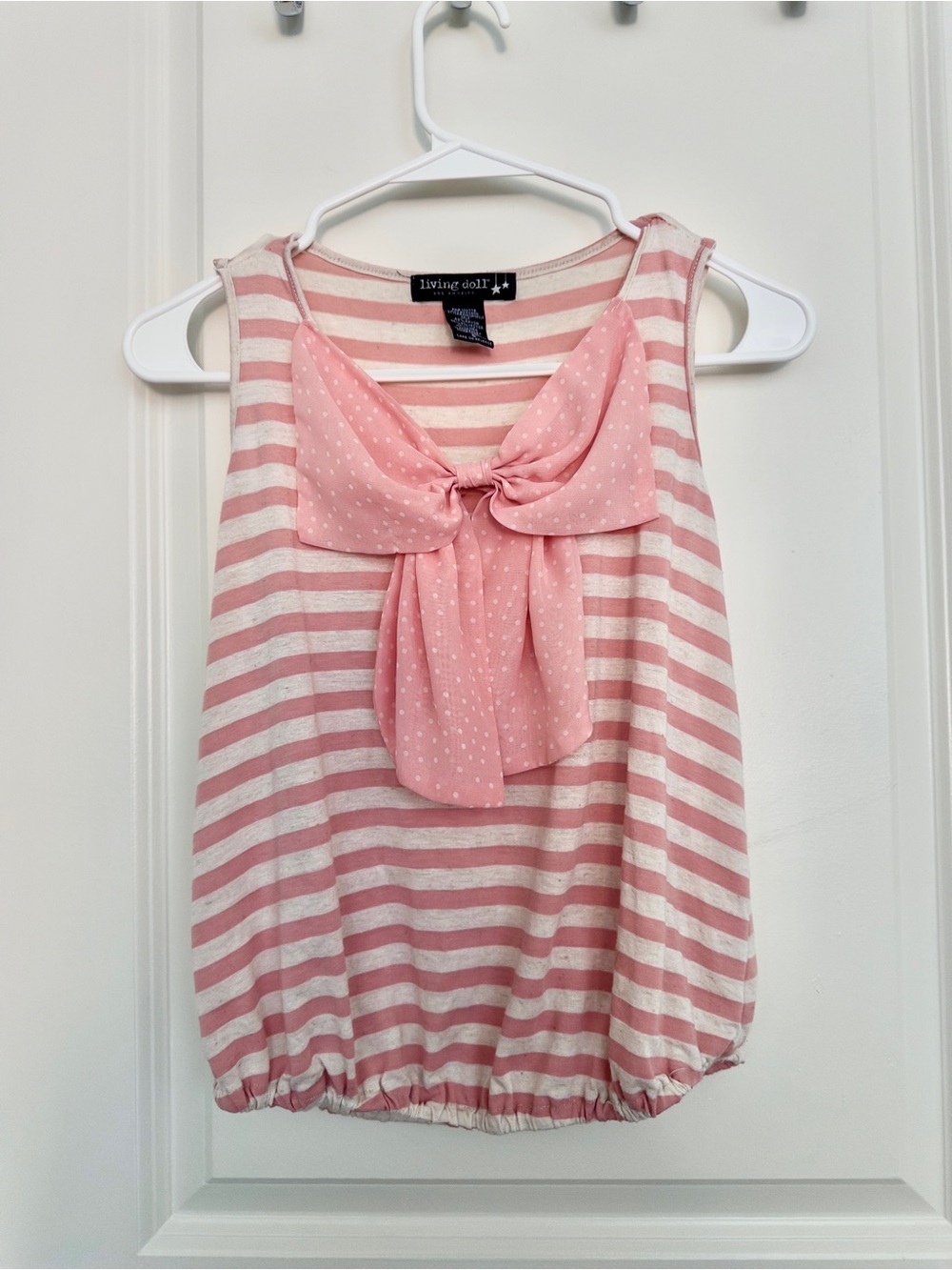 Pink Striped Tank Top with Polka Dot Bow